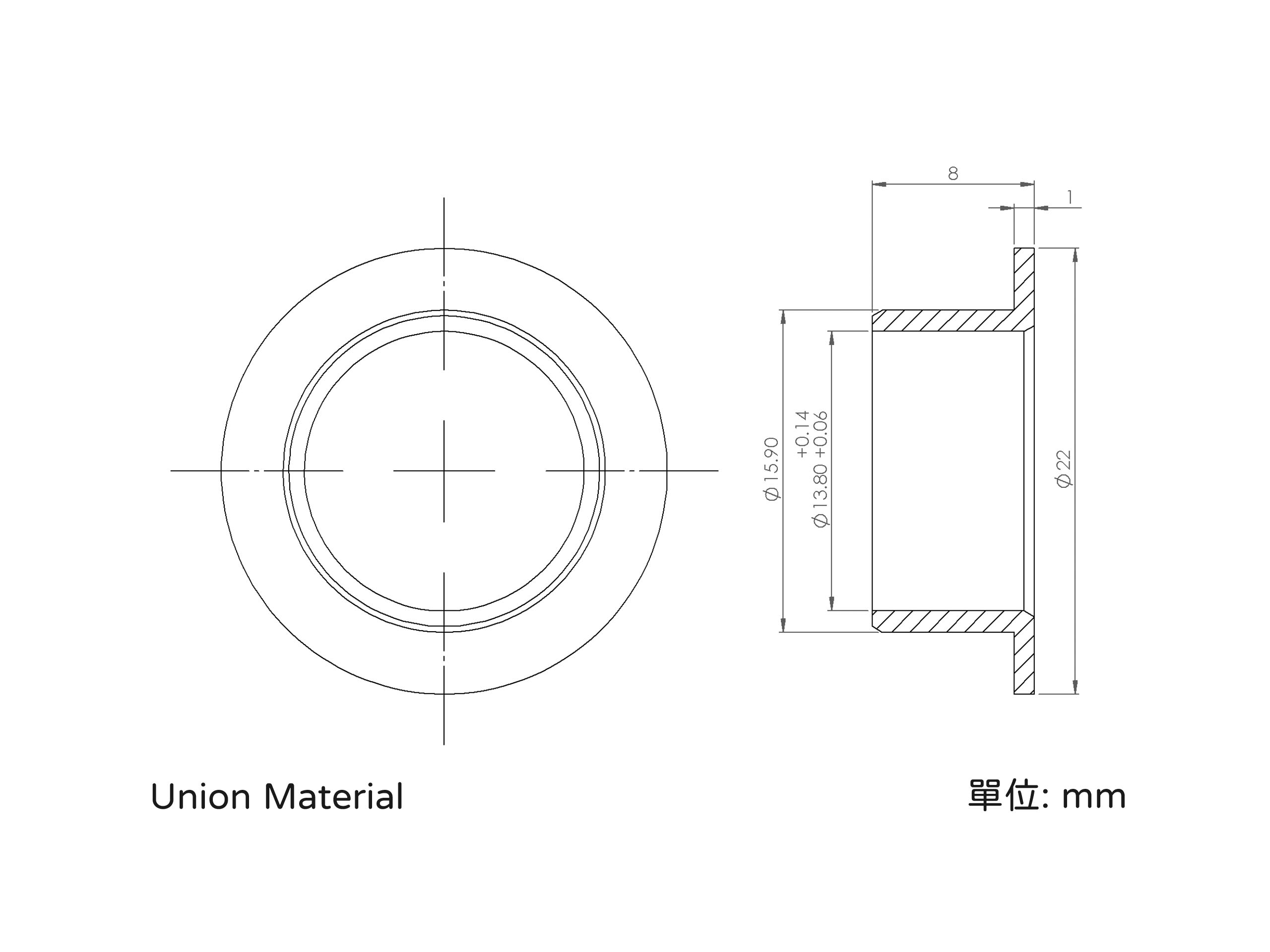 Dimensions - Self-Lubricating Flange Bushing - DFB1416082202-904B1